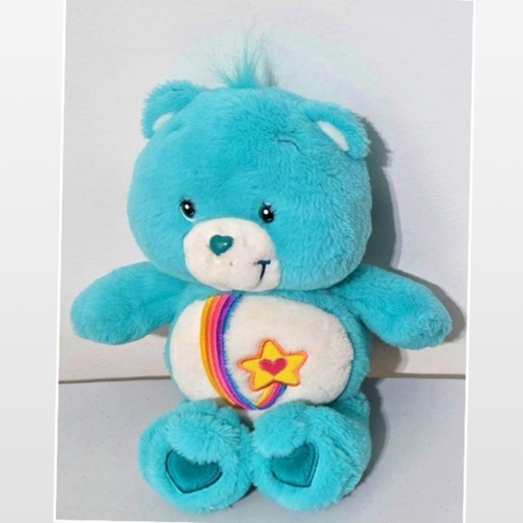 Vintage 04 Care Bears Plush Toy Kids Teddy Bear Blue Thanks A Lot Bear Rainbow - Picture 1 of 15